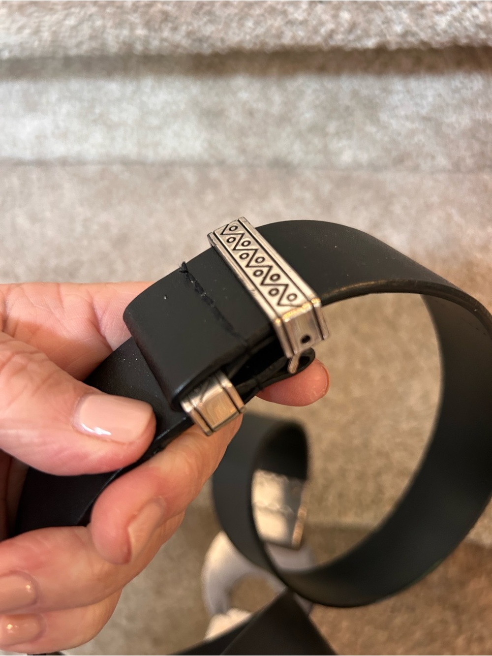 Chico’s Black Leather Belt with Silver Color Mandela Round Buckle. Maximalist. - Picture 3 of 6